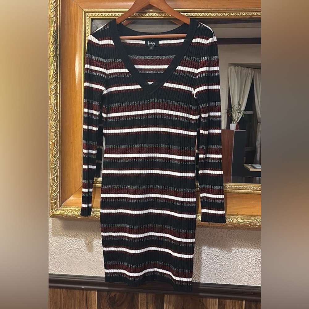 By & By Black Sparkly Striped Sweater Dress - Size XL (runs small)